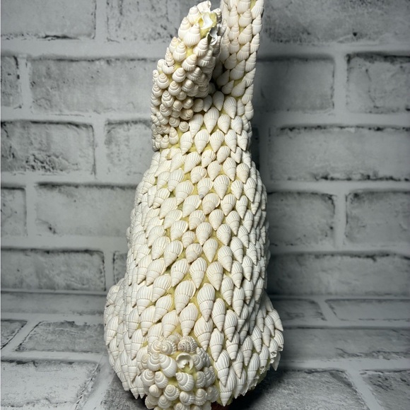 White and Brown Sea Shell-Covered Rabbit Sculpture - Picture 4 of 7